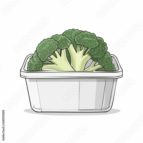 Fresh Green Broccoli in a Plastic Container