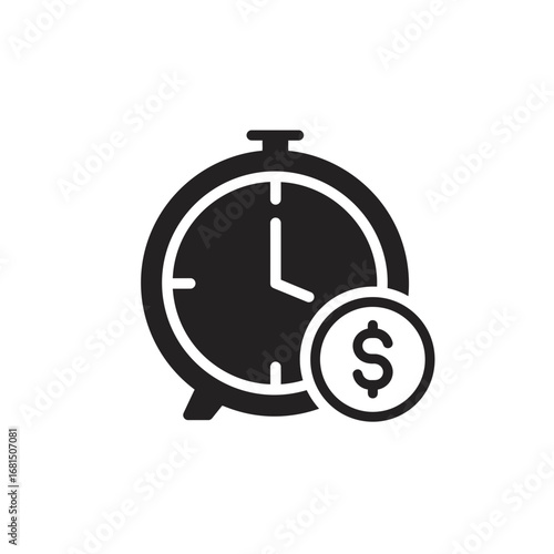 Time is Money: A monochromatic illustration of a stopwatch paired with a coin bearing the dollar symbol, perfectly encapsulates the essence of time as a valuable asset, money making.