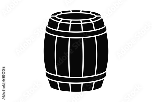 Black and White Wooden Barrel Icon Isolated on White Background