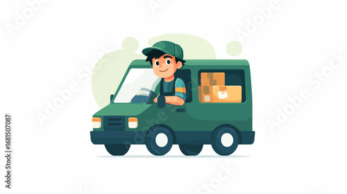 Delivery person in green van with packages