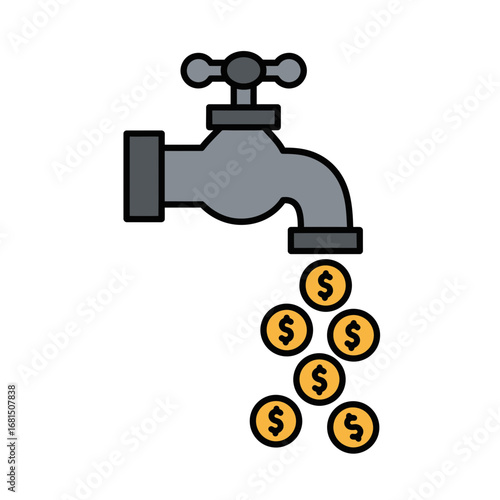 Investment Dripping: A creative visual representation of financial growth with a faucet pouring out gold coins. It signifies a steady stream of investment returns and the continuous flow of wealth.