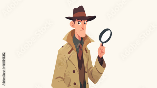 Detective with magnifying glass illustration