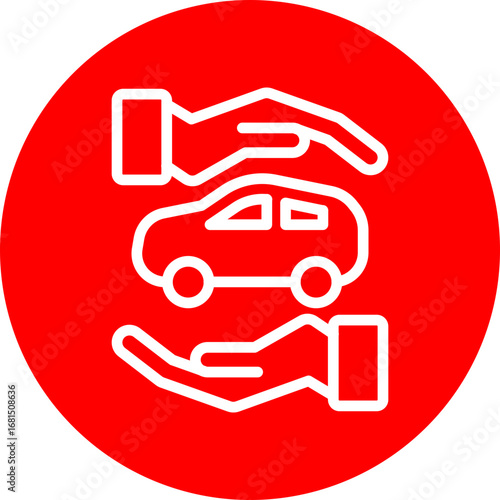 Car Insurance Vector Line White Circle Red Icon Design