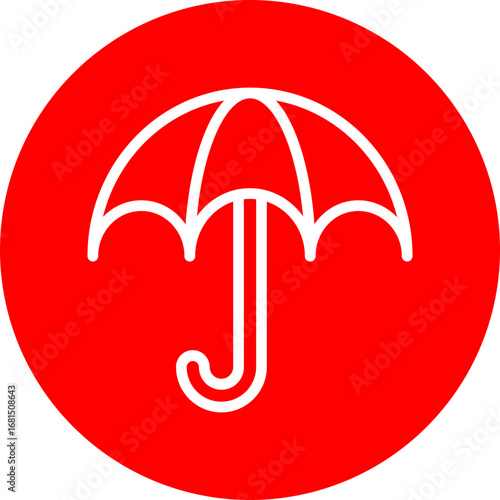 Protection Umbrella Vector Line White Circle Red Icon Design