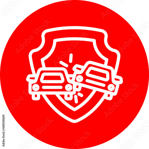 Car Accident Insurance Vector Line White Circle Red Icon Design