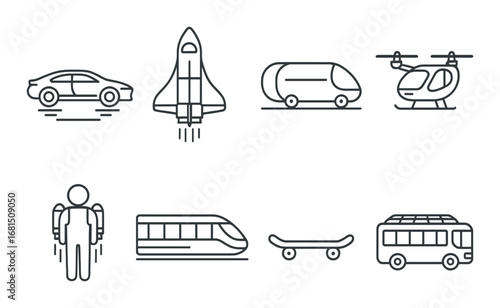Fitness equipment icons set: dumbbell, kettlebell, yoga mat, treadmill, jump rope, spin bike, water bottle