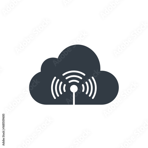 Cloud Connectivity: A simple illustration depicts a dark cloud emitting wireless signals, representing seamless connectivity and data transmission in the digital age.
