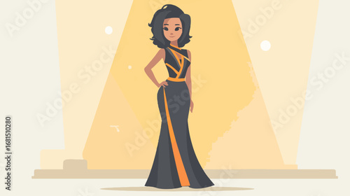 Fashionable woman in evening gown illustration