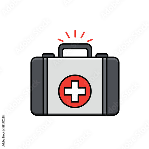 Emergency kit: The scene features a First Aid Kit, the vital tool for immediate medical assistance. A symbolic and clear icon of aid, essential for any situation. 