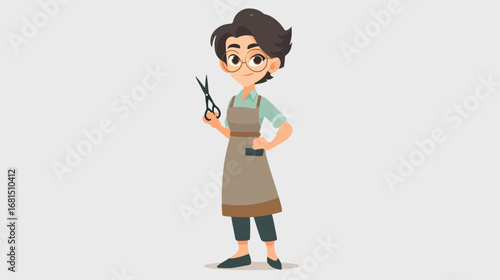 Female character holding scissors stylized illustration