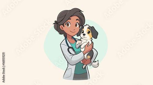 Female veterinarian with dog illustration