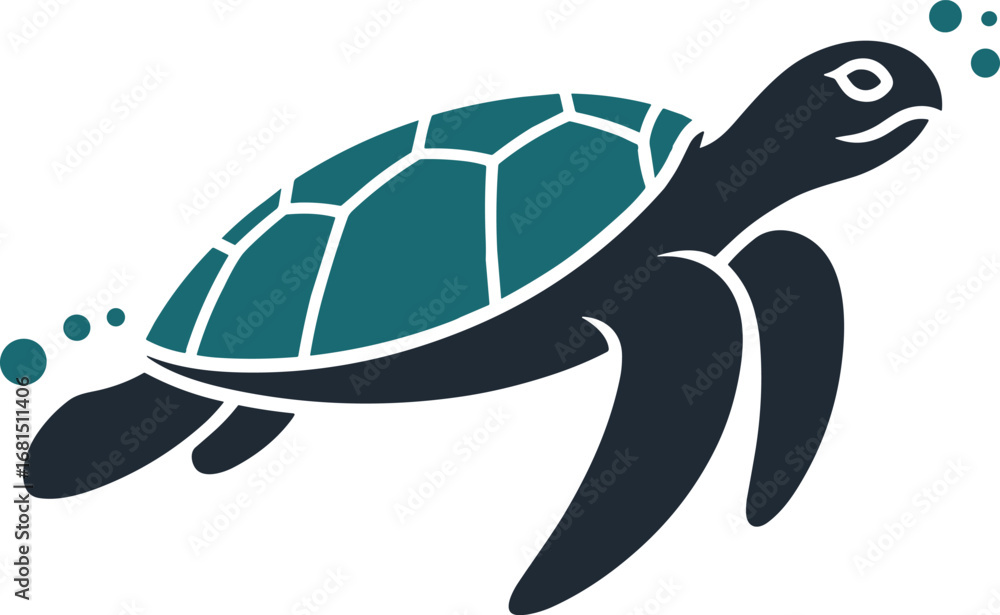 Fototapeta premium Sea Turtle Swimming Underwater with Bubbles in Ocean Vector Illustration