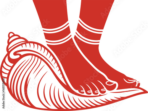 Lakshmi Feet on Conch Shell Symbolizing Auspiciousness and Prosperity