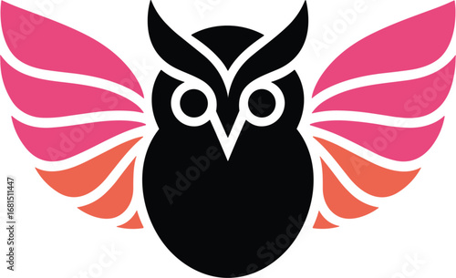 Stylized Owl with Wing Accents Illustration on a Transparent Background