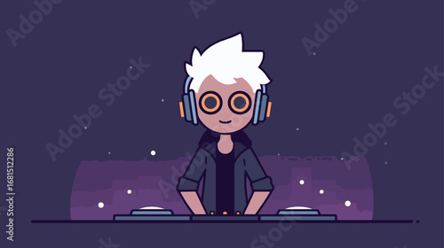 Flat style illustration of a dj at a turntable