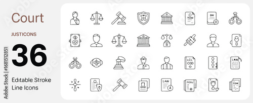 A set  of  COURT icons. Editable stroke.