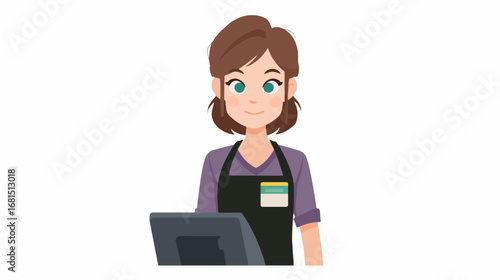 Friendly employee at checkout counter
