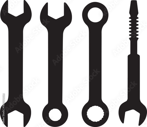 Black wrenches and tools spanner metal