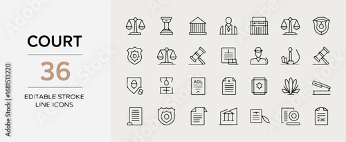 A set  of  COURT icons. Editable stroke.