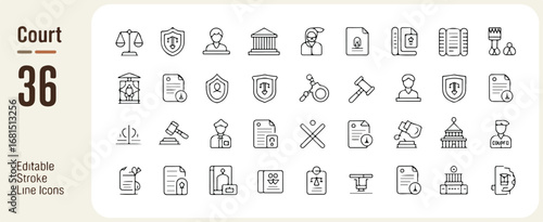 A set  of  COURT icons. Editable stroke.