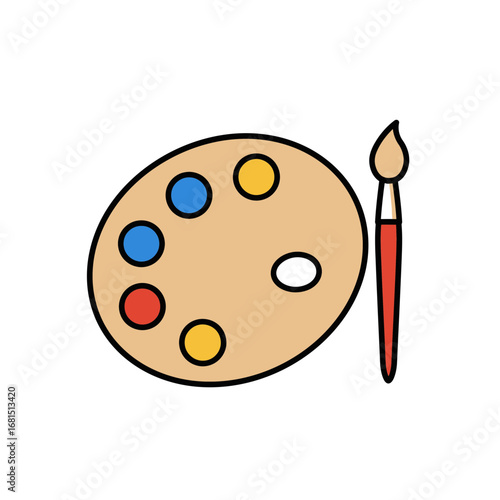 Artist's Palette with Brush: A vibrant palette, adorned with a spectrum of colorful paints, rests beside a sleek paintbrush, symbolizing creativity and artistic expression.