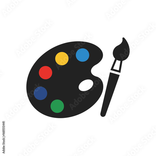 Artistic Palette & Brush: A vivid artistic palette is depicted, adorned with an array of colorful paint dots, accompanied by a paintbrush, celebrating the creative process.