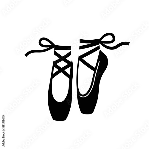 Graceful Ballet Silhouette: Elegant black silhouette of ballet pointe shoes against a clean backdrop, evoking feelings of dance, poise, and artistic expression.