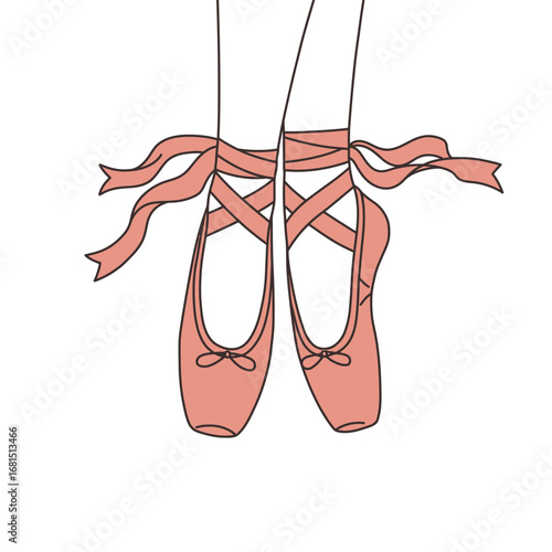 Elegant Ballet Pointe Shoes: A pair of ballet pointe shoes, meticulously depicted with delicate ribbons and graceful lines, evoke the artistry and poise of dance, set against a minimalist backdrop.