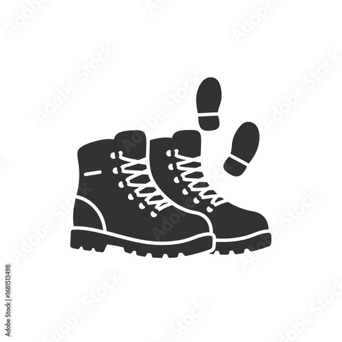 Hiker's Footwear: A pair of sturdy hiking boots and two footprints. capturing the essence of journey and adventure. 