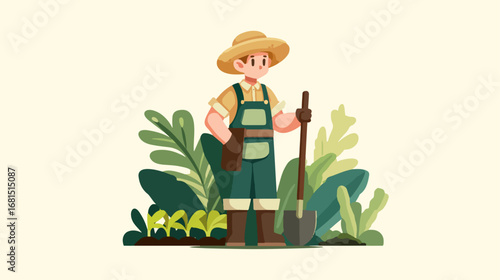 Gardener with shovel in garden