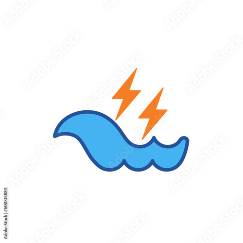 Stormy Waters: The artwork depicts a turbulent sea with dynamic waves, accentuated by vibrant bolts of lightning, representing the raw power and elemental force of a tempest.