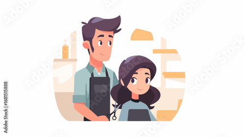 Hairdresser cutting childs hair in salon