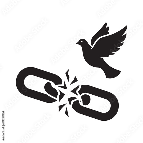 Flying Dove Escaping Broken Chain Symbolizing Freedom