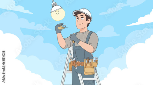 Handyman changing outdoor lightbulb
