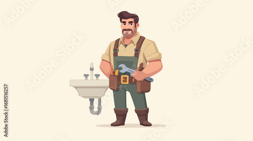 Handyman standing near sink with tools