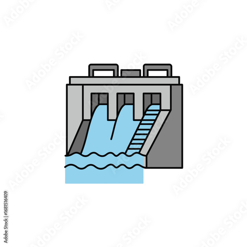 Power of a Dam: A modern illustration of a dam, showcasing its function in regulating water flow and providing hydroelectric power. The design is sleek and contemporary.