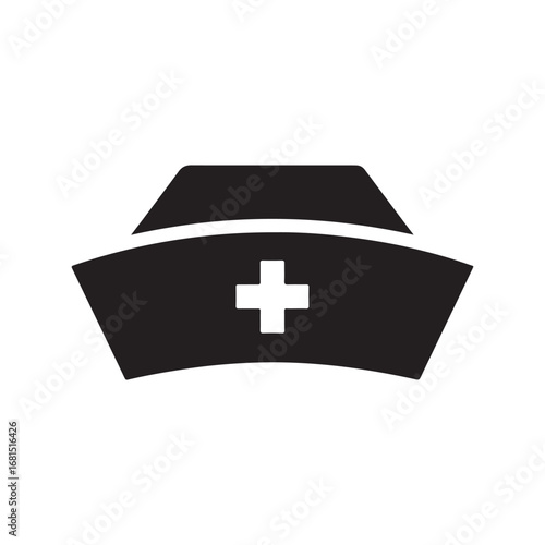 Medical Nurse Cap Icon with Health Cross Symbol