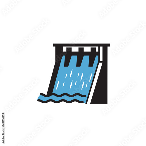 Dam Illustration: A concise illustration of a hydroelectric dam showcases the power of water harnessed for energy, symbolizing innovation, infrastructure, and the natural world.