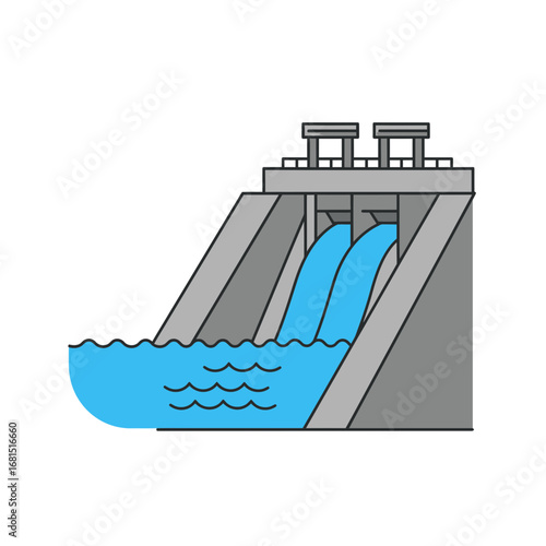 Hydroelectric Dam: An illustration captures the essence of a hydroelectric dam, showcasing water cascading through its gates, harnessed for sustainable energy production.