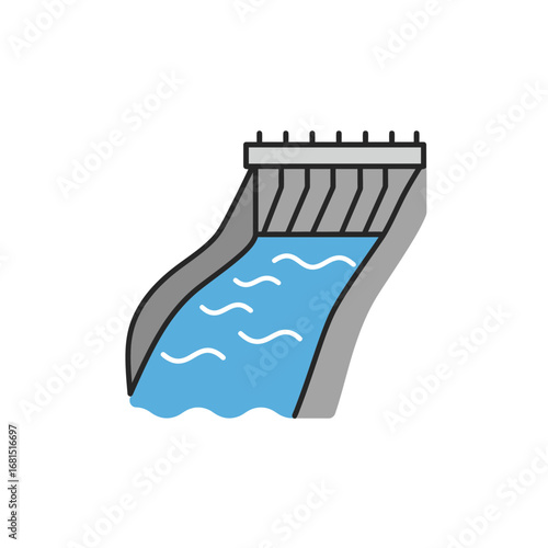 Dam Power: A vivid illustration of a modern dam, showcasing the impressive structure and the powerful flow of water, symbolizing hydroelectric power and environmental sustainability.