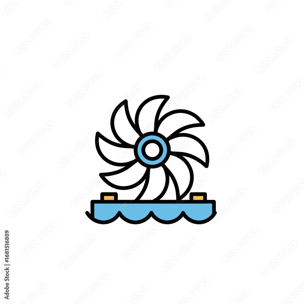 Obraz premium Hydro Turbine: A dynamic illustration of a hydro turbine, set against a simple, clean background, perfectly embodies the concept of sustainable power generation.