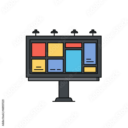 Billboard Display for Advertisement: An eye-catching and modern billboard design, perfect for advertising and displaying colorful information or promotional content.