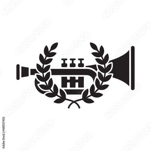 Elegant Trumpet Instrument Icon with Laurel Wreath