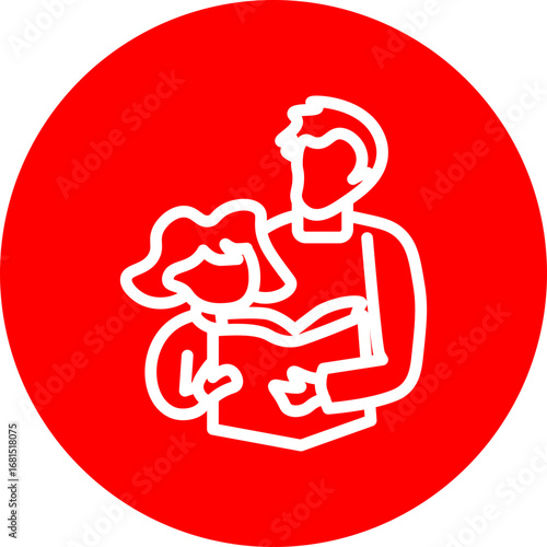 Reading Dad Vector Line White Circle Red Icon Design
