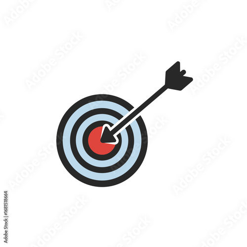 Aiming for the Bullseye: An arrow pierces the center of the target, the ultimate goal. This vibrant vector illustration symbolizes precision, accuracy.