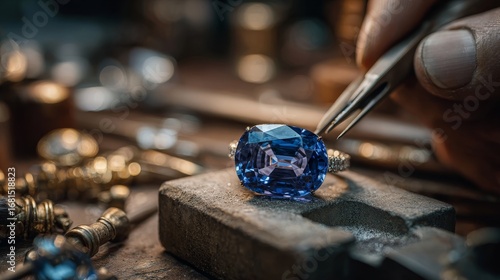 Master jeweler skillfully setting gems in workshop jewelry crafting artisan environment close-up precision techniques