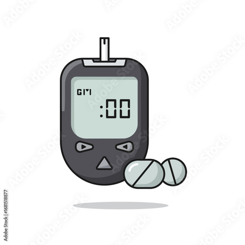Blood Sugar Management: A graphic illustration shows a glucometer displaying readings, accompanied by pills, symbolizing blood sugar monitoring and medication for maintaining optimal health.
