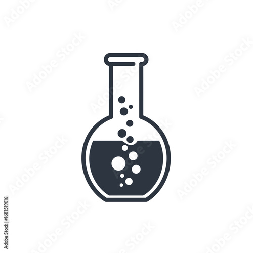 Laboratory Flask in Focus: A sleek, minimalist illustration showcasing a laboratory flask, containing effervescent liquid, symbolizing scientific discovery and research.