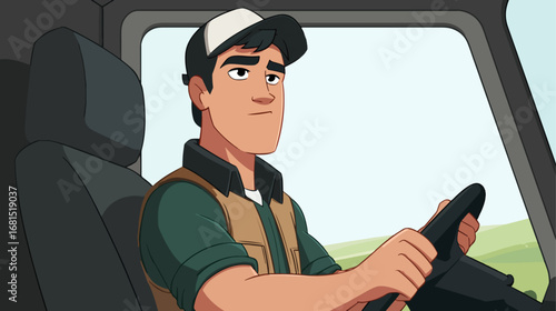 Man driving a vehicle illustration