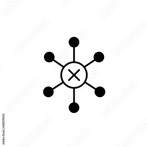 Network Disconnection: A stark graphic representation of a network disconnection, symbolized by a central node marked with an 'X' and interconnected points.